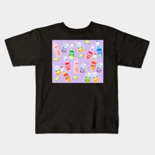 Kawaii Drinks on Pastel Purple Kids T-Shirt